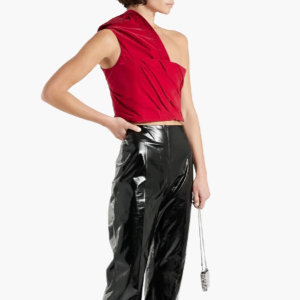 Alexander Wang One-Shoulder Cropped Draped Coated Poplin Top Size 0 NEW